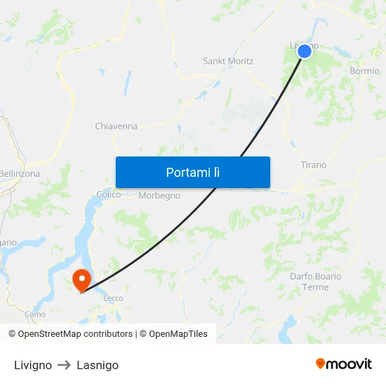 Livigno to Lasnigo map