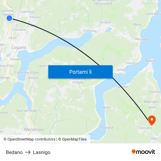 Bedano to Lasnigo map