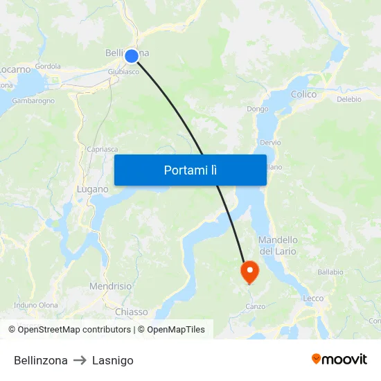 Bellinzona to Lasnigo map