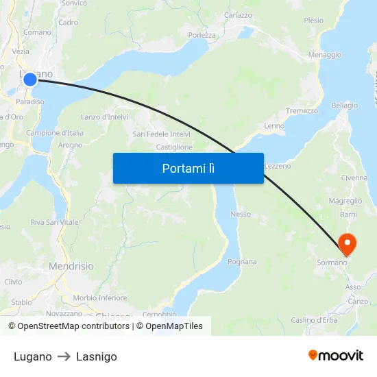 Lugano to Lasnigo map
