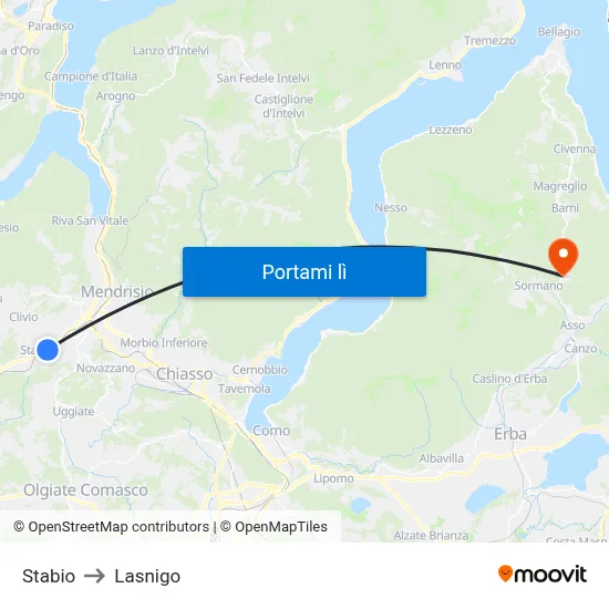 Stabio to Lasnigo map