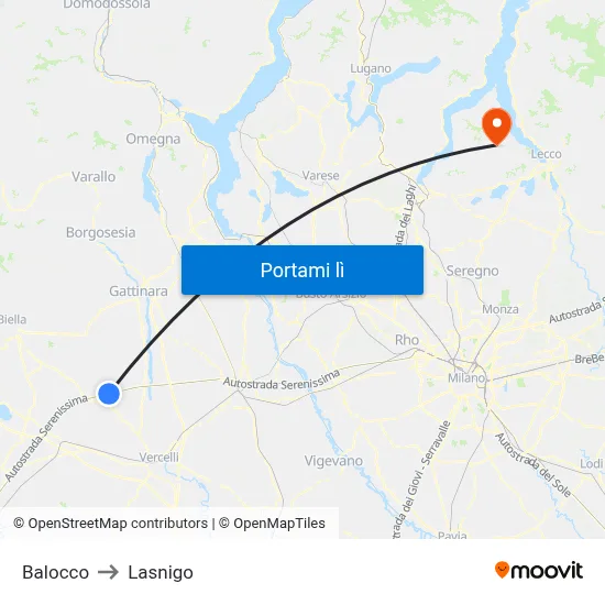 Balocco to Lasnigo map