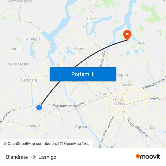Biandrate to Lasnigo map