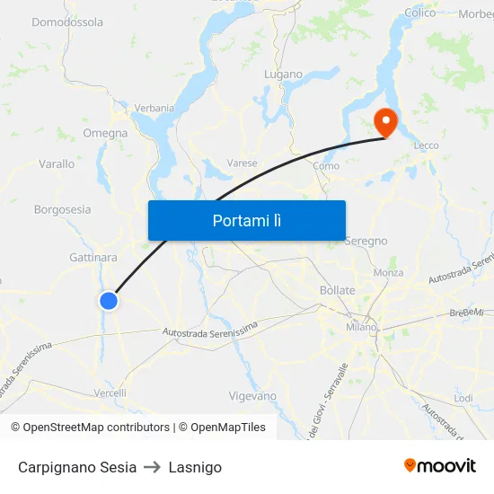 Carpignano Sesia to Lasnigo map