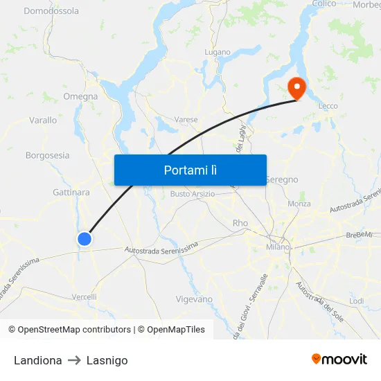 Landiona to Lasnigo map
