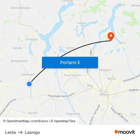 Lenta to Lasnigo map