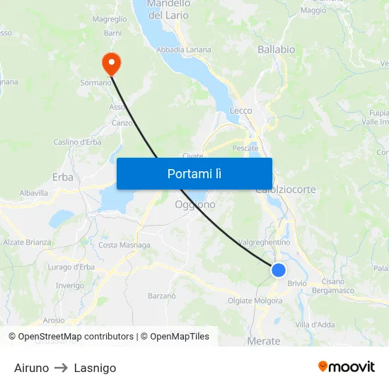 Airuno to Lasnigo map