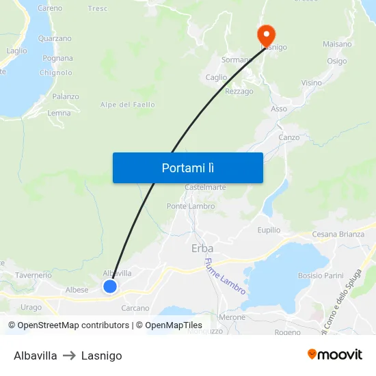 Albavilla to Lasnigo map