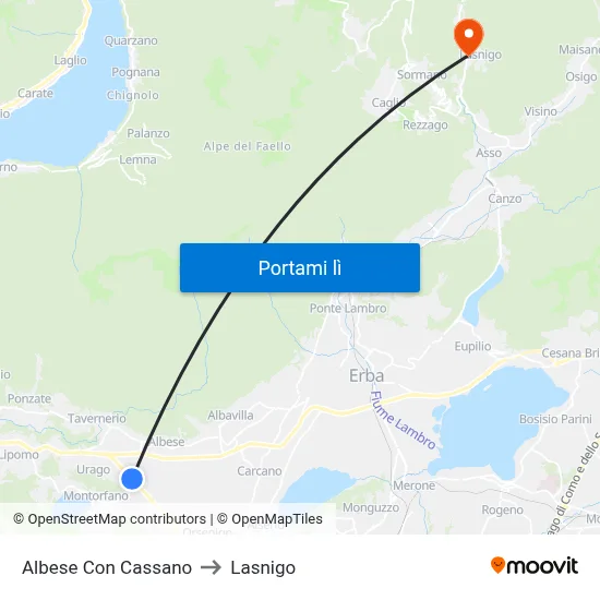 Albese Con Cassano to Lasnigo map