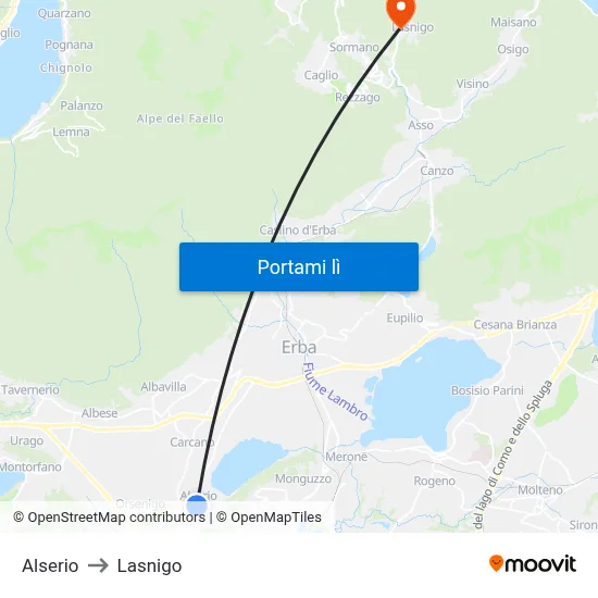 Alserio to Lasnigo map