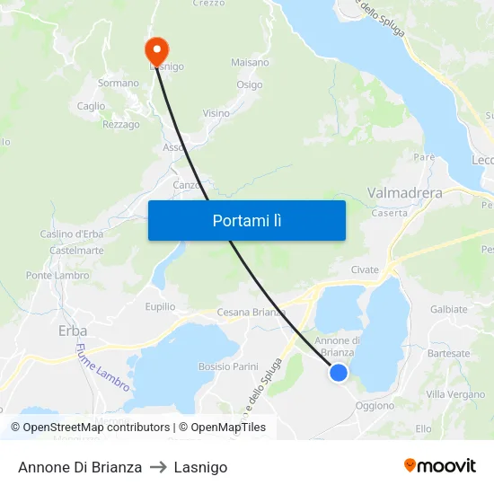Annone Di Brianza to Lasnigo map