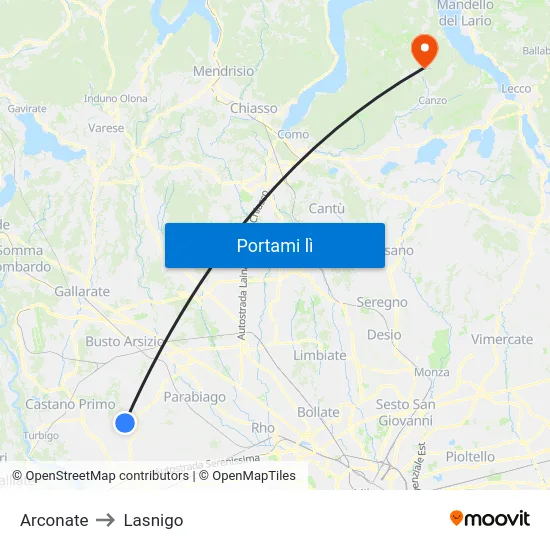 Arconate to Lasnigo map