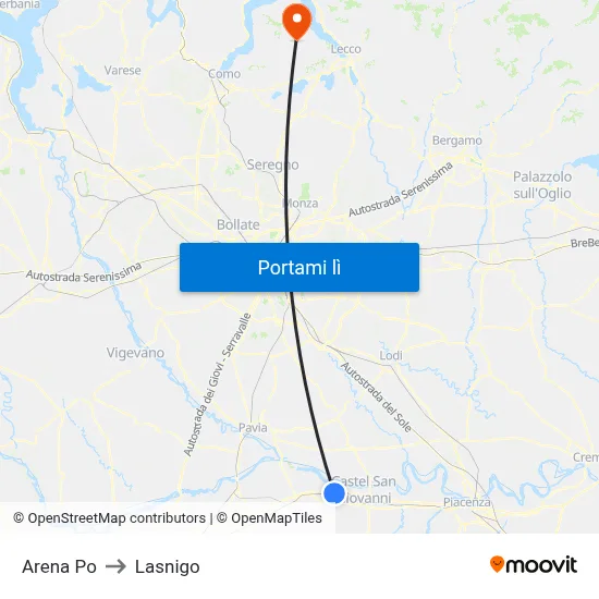 Arena Po to Lasnigo map