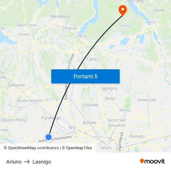 Arluno to Lasnigo map