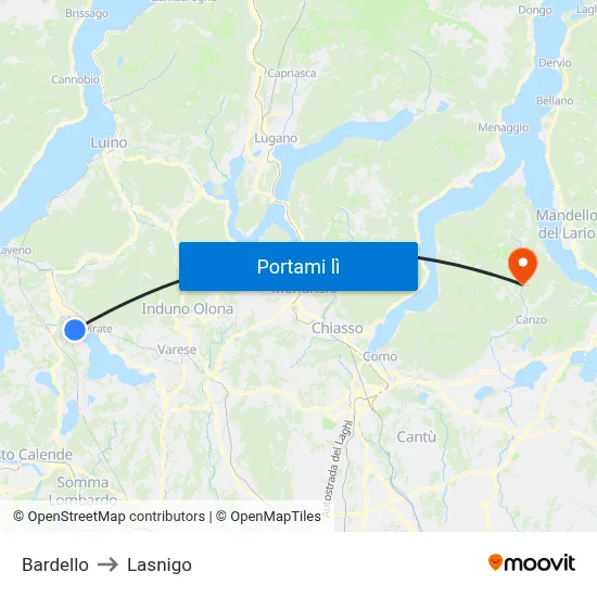 Bardello to Lasnigo map
