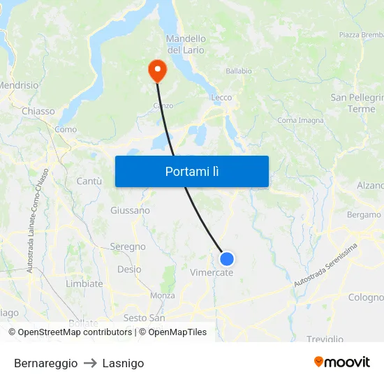 Bernareggio to Lasnigo map