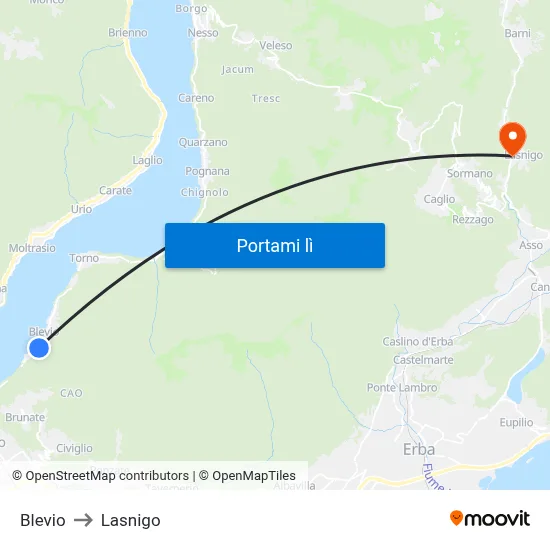 Blevio to Lasnigo map
