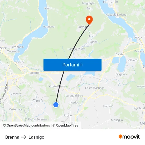 Brenna to Lasnigo map