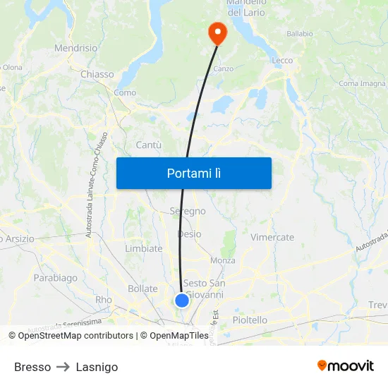 Bresso to Lasnigo map