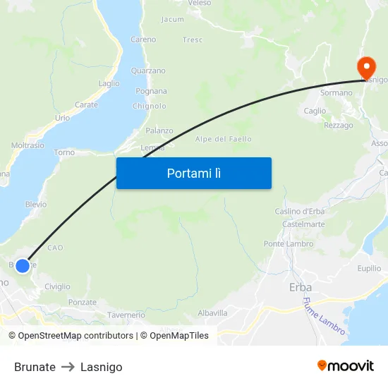 Brunate to Lasnigo map
