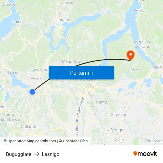 Buguggiate to Lasnigo map