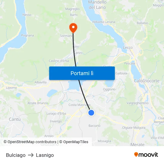Bulciago to Lasnigo map