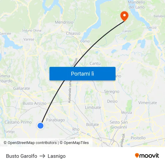 Busto Garolfo to Lasnigo map
