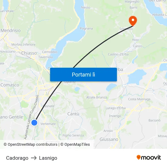 Cadorago to Lasnigo map