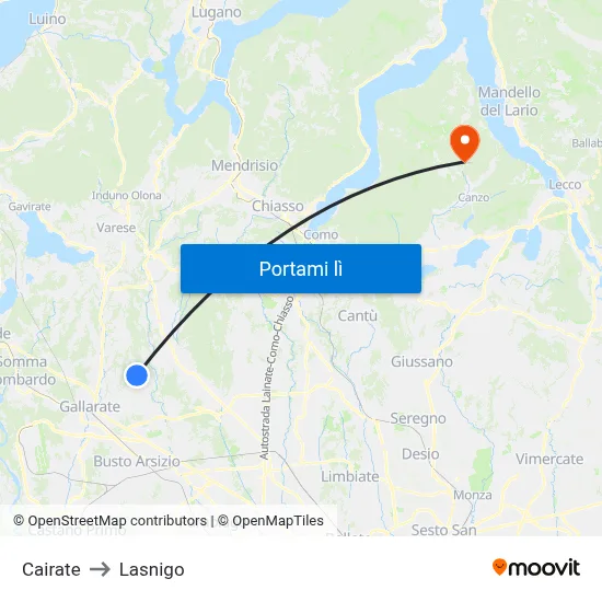 Cairate to Lasnigo map