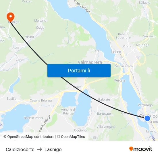 Calolziocorte to Lasnigo map