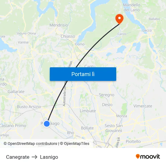 Canegrate to Lasnigo map