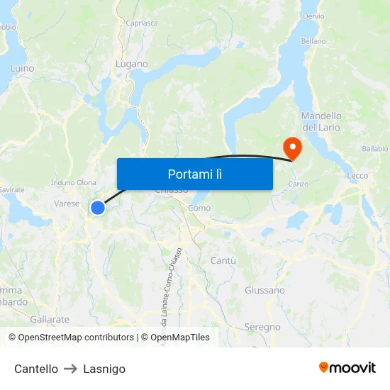 Cantello to Lasnigo map