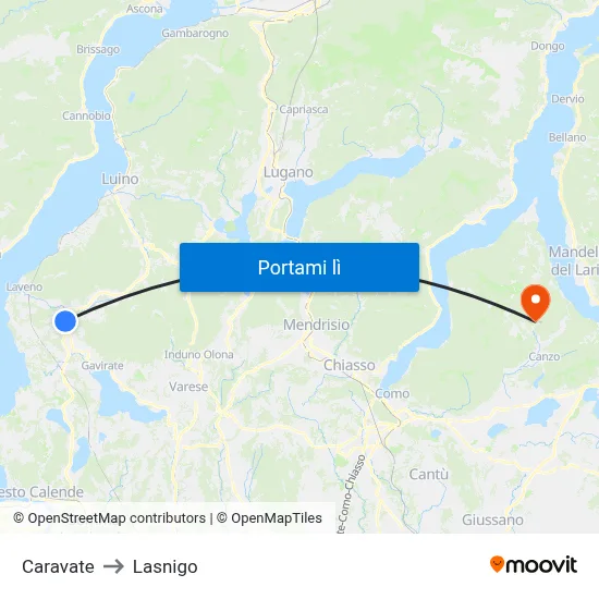 Caravate to Lasnigo map