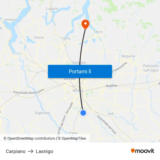 Carpiano to Lasnigo map