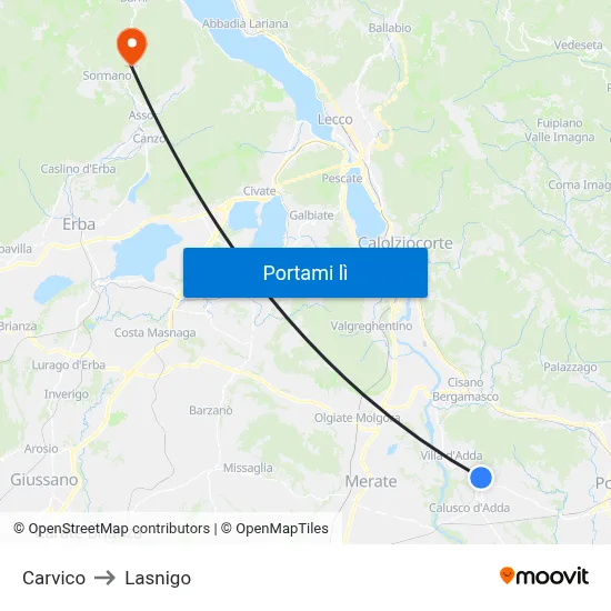 Carvico to Lasnigo map