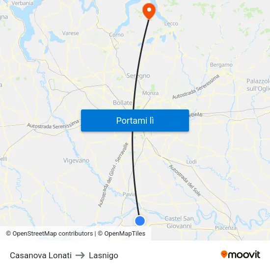 Casanova Lonati to Lasnigo map