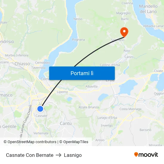 Casnate Con Bernate to Lasnigo map
