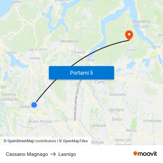 Cassano Magnago to Lasnigo map