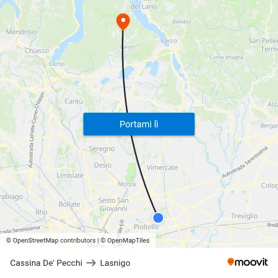 Cassina De' Pecchi to Lasnigo map