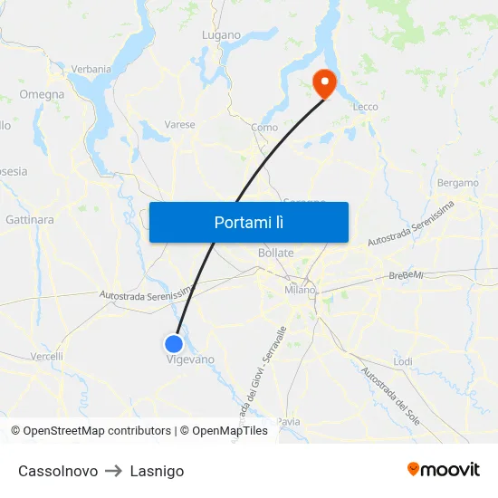 Cassolnovo to Lasnigo map