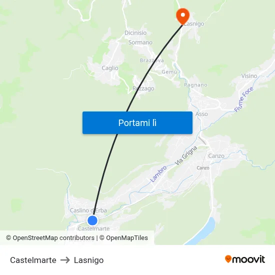 Castelmarte to Lasnigo map