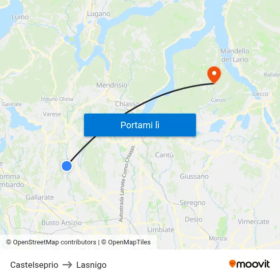 Castelseprio to Lasnigo map