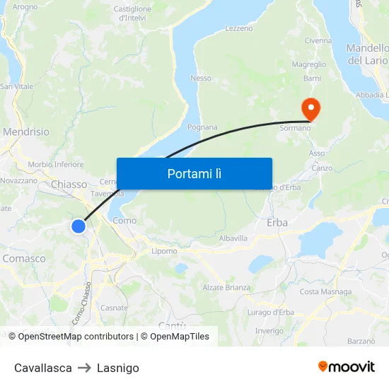 Cavallasca to Lasnigo map