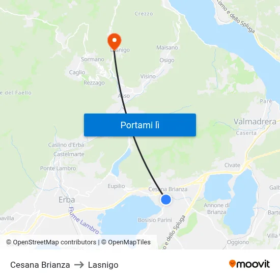 Cesana Brianza to Lasnigo map