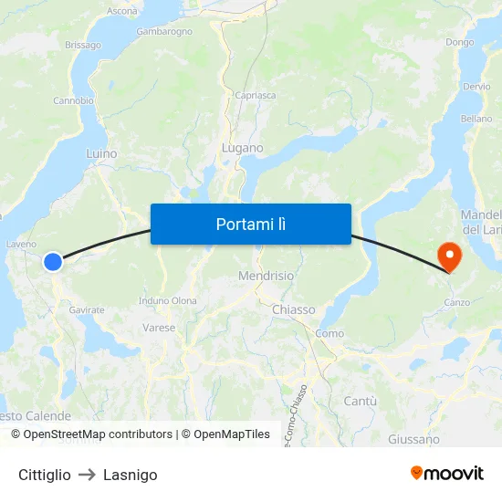 Cittiglio to Lasnigo map