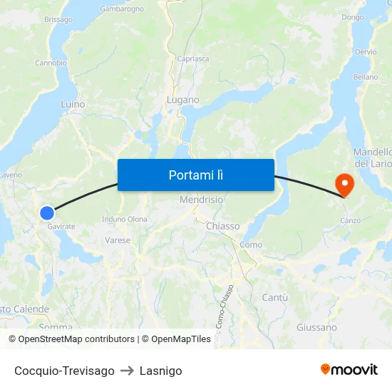 Cocquio-Trevisago to Lasnigo map