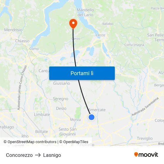 Concorezzo to Lasnigo map
