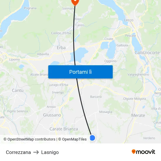 Correzzana to Lasnigo map