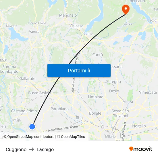 Cuggiono to Lasnigo map