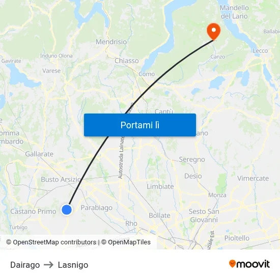 Dairago to Lasnigo map
